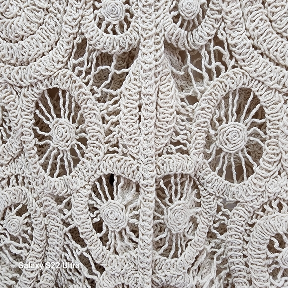 Boho Crochet Open Knit Cardigan Sweater 100% Cotton Cream Ivory Festival Cottage - Picture 6 of 13